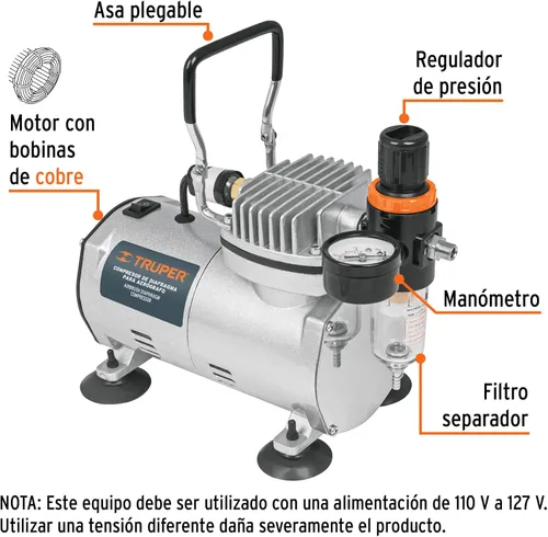 Vista 2 de TRUPER Compresor de aire de aerógrafo sin aceite COMP-AERO