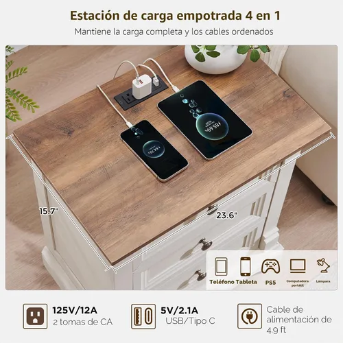 Vista 4 de T4TREAM Cómoda de 3 cajones de 24 pulgadas de ancho, mesa auxiliar de noche estilo granja de 26 pulgadas de alto con 3 cajones, mesa auxiliar