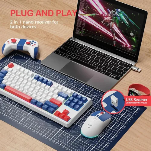 Vista 3 de Combo de teclado y mouse inalámbricos 2.4G, juego de mouse con retroiluminación RGB para Windows, Android y MacOS, teclado estético con dongle USB