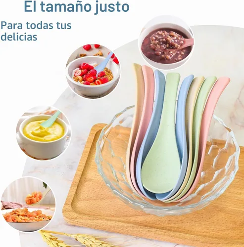 Vista 4 de 8 cucharas de plástico para cena, cuchara de sopa reutilizable portátil