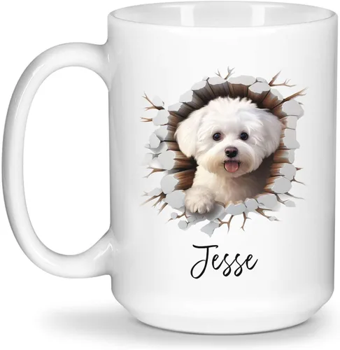 Vista 12 de Tazas de café con nombre personalizado único y emocionado Chihuahua rompió la pared, tazas de café personalizadas para perros, regalo para niños