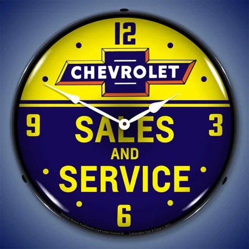 Vista 2 de Chevrolet Bowtie Sales and Service Reloj de pared LED, Retro/Vintage, iluminado, 14 pulgadas
