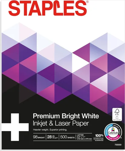 Vista 9 de Papel para Inyección de Tinta Staples – 8.5" x 11" Multiusos, 24 lbs, 98Bright, 5 Resmas/Cartón Papel blanco multiusos para impresión nítida por
