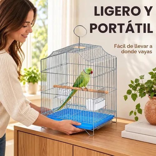 Vista 2 de Jaula para pájaros pequeña, jaula colgante plegable ligera con bandeja