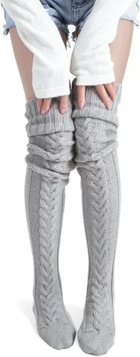 Vista 23 de Pcavin Calcetines altos hasta el muslo para mujer, calentadores de piernas 1 piezas-negro