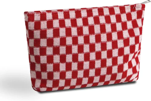 Vista 9 de Lindo bolso de maquillaje a cuadros Y2k para mujer Negro