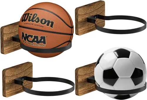 Vista 9 de Basketball Holder Wall Mount with Wooden Base