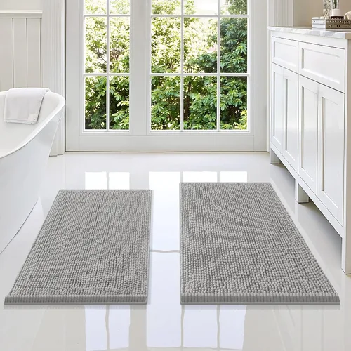 Vista 66 de Juego de alfombras de baño Smiry de 2 piezas, suave alfombra absorbente de chenilla y juego de alfombra en forma de U para inodoro, alfombra de baño