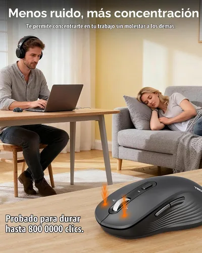 Vista 5 de TECKNET Ratón Bluetooth inalámbrico de 3 dispositivos con rueda de desplazamiento de 4 vías gris Metal Scroll Wheel, Silent Click, Ambidextrous