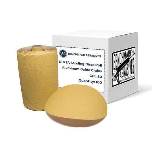 Vista 14 de Benchmark Abrasives PSA Gold - Discos de lijado autoadhesivos de 6 pulgadas con granos de óxido de aluminio, papel de lija DA automotriz, rollo