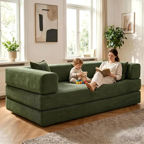 Vista 24 de Sofá biplaza moderno de 91 pulgadas con almacenamiento para sala de estar, sofá de 2 plazas de pana con reposabrazos de almacenamiento, bolsillos