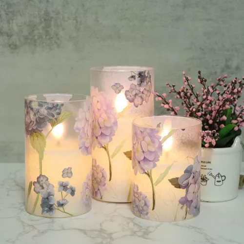 Vista 5 de Hydrangea Glass Flameless Candles Batttery Operated Remote Timer 1-Hydrangea Blue