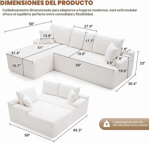Vista 3 de Mangodan - Sofá seccional en forma de nube, sofá sin huesos para sala de estar, sofá seccional modular con asiento profundo, sofá esponjoso y cómodo