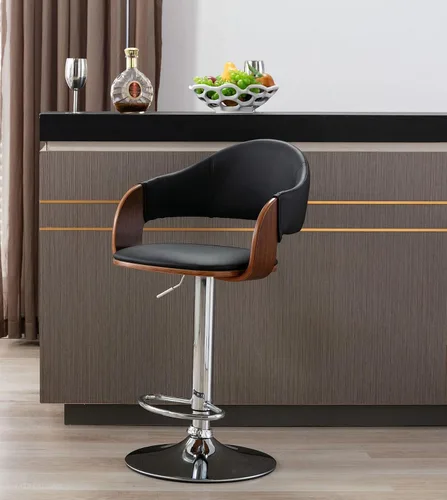 Vista 2 de Porthos Home Emir Mid-Century Taburete de bar, asiento giratorio, altura ajustable, tapicería de piel sintética resistente al agua y a las manchas