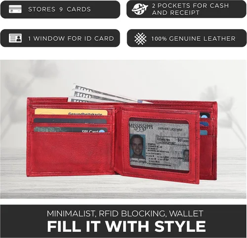 Vista 3 de Carteras RFID delgadas para hombres - Cartera de bolsillo frontal de piel genuina