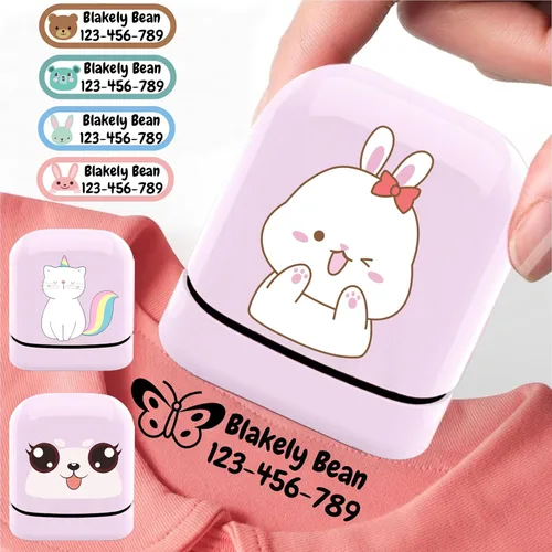 Vista 7 de Sello de nombre para ropa para niños, sello con nombre personalizado, impermeable, 4 colores y 36 patrones de dibujos animados (concha de sello azul)