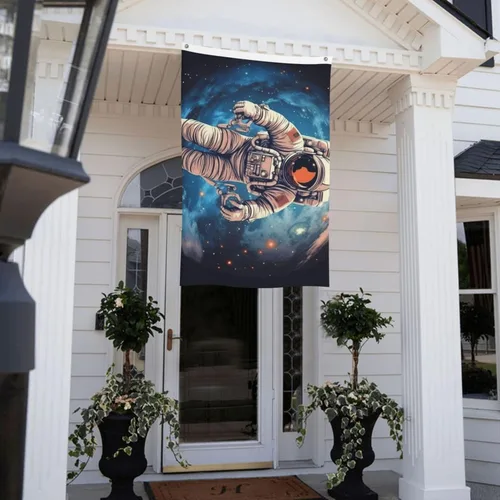 Vista 6 de Flag 3 X 5 Ft Double Sided Astronauta Planet Print Garden Yard Flags Personalized Greeting Banner For Indoor Outdoor Party Home Decor