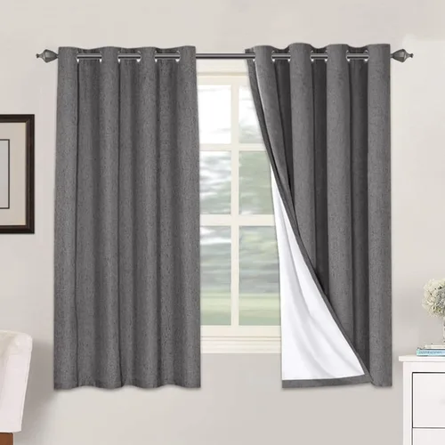 Vista 199 de H.VERSAILTEX Cortinas 100% opacas con aislamiento térmico, texturizadas, de lino, con bloqueo completo de calor y luz, para sala de estar y Negro