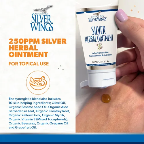 Vista 3 de Natural Path Silver Wings Silver 250ppm Ungüento herbario 1.5 oz. Curación y nutrición de la piel
