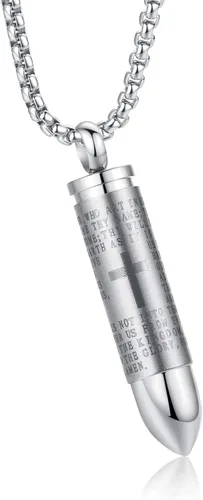 Vista 11 de Collar de acero inoxidable con forma de urna para cenizas con dije en forma de bala, oración del padrenuestro, collar para hombres, urna para Cadena