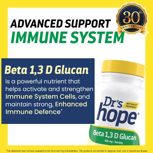 Vista 2 de Dr's Hope Suplemento beta glucano 1,3D 500mg - Apoya la energía, el metabolismo y mejora el sistema inmunológico - Fabricado en Estados Unidos