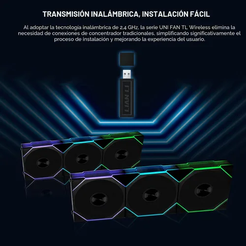 Vista 3 de Lian Li UNI Fan TL Ventilador inalámbrico 140 ARGB PWM, negro (14TL1W1B)