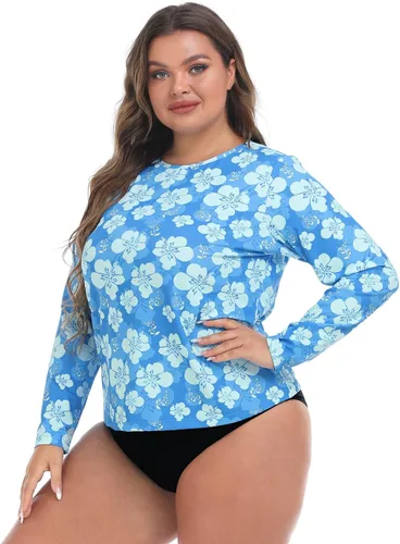 Vista 2 de HDE Camiseta de protección contra erupciones UPF 50 de manga larga Hibisco azul