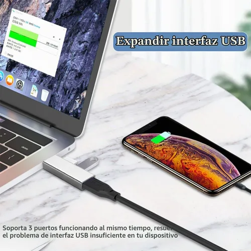Vista 3 de Concentrador USB 3.0, concentrador USB de aluminio de 3 puertos USB Splitter USB expansor USB para laptop, Xbox, unidad flash, disco duro, consola
