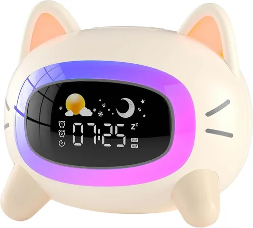 Vista 8 de ANALOI Reloj despertador para niños, reloj despertador Ok to Wake para niños, reloj de luz nocturna para dormitorio, reloj despertador para gatos