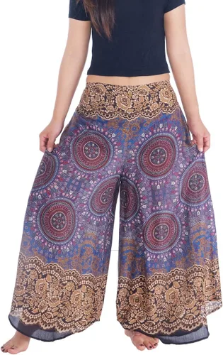 Vista 14 de Lannaclothesdesign Boho Palazzo Pants Women Pavo real colorido negro