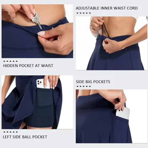 Vista 6 de KORALHY Falda pantalón de 20 pulgadas hasta la rodilla para mujer, para tenis, atletismo, golf, casual, con 4 bolsillos