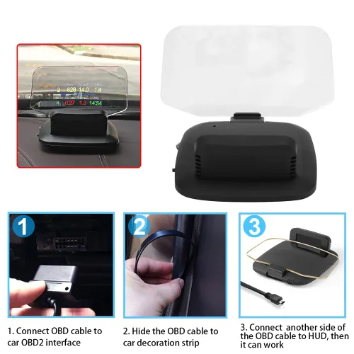 Vista 6 de HUD para coche, pantalla frontal, indicador OBD2, C1 OBD2 y GPS LED OBD coche HUD pantalla frontal velocímetro proyector sistema herramienta