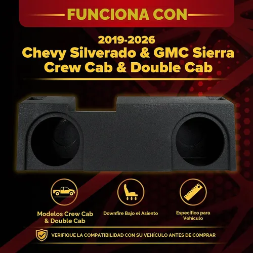 Vista 2 de QPower - Caja de subwoofer doble de 10 pulgadas para debajo del asiento, subcaja con puerto QBomb compatible con Chevy Silverado Crew y Double Cab