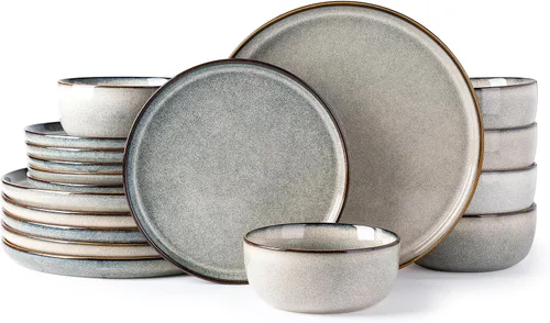 Vista 10 de GBHOME Juego de vajilla de cerámica para 4, 12 piezas, platos y cuencos de cerámica, platos resistentes a los arañazos, aptos para lavavajillas