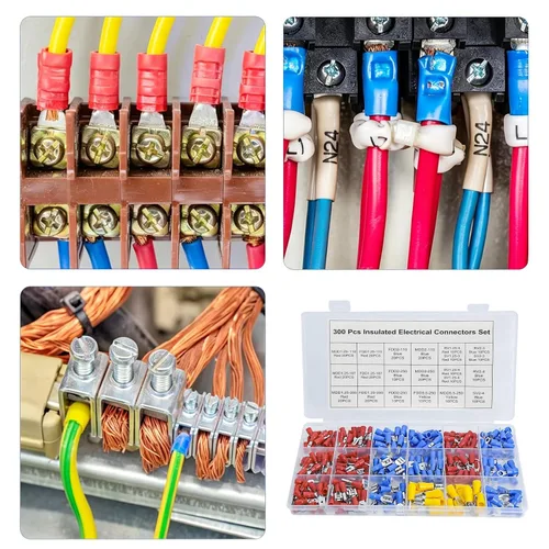 Vista 7 de 300 conectores eléctricos, conectores eléctricos de cable de alambre aislado, anillo de horquilla, desconexión rápida, terminales de crimpado