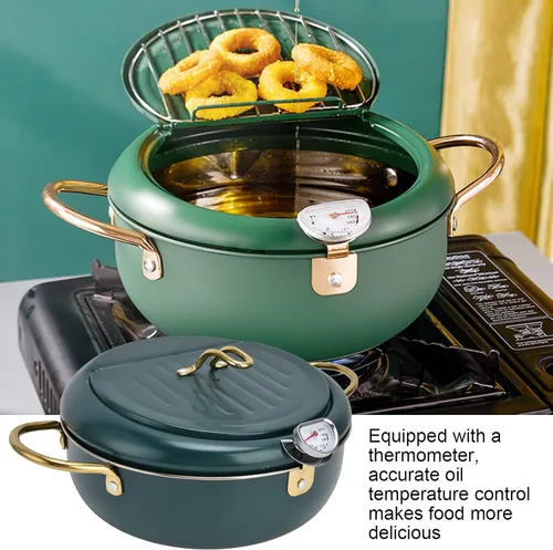 Vista 2 de Olla para freidora, freidora de acero inoxidable 304 estilo japonés, sartén con termómetro, olla de tempura para freír papas fritas, camarones