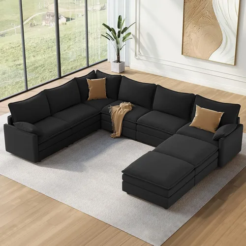 Vista 112 de Vesgantti Sofá modular de 108 pulgadas, cómodo sofá de nube con asiento profundo otomano movible, sofá modular en forma de L, sofás seccionales