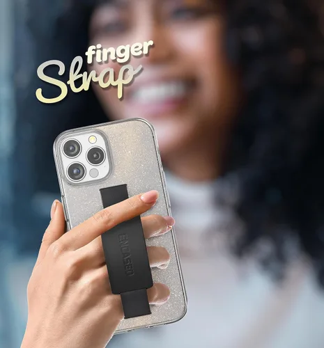Vista 2 de ENCASED Funda con lazo para los dedos, diseñada para iPhone 15 Pro Max (2023), funda transparente con correa de mano brillante con soporte