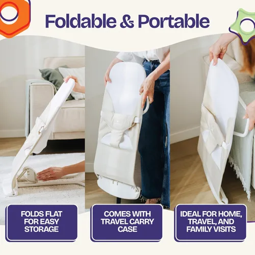 Vista 8 de ComfyBumpy Asiento Ergonómico Rebotador para Bebé - Estuche de Transporte de Viaje Adicional - Silla Rebotadora Segura y Portátil con Posiciones