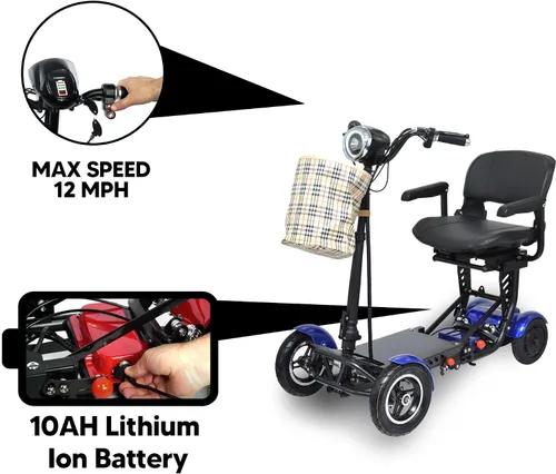Vista 3 de MS-3000 Scooter eléctrico para adultos, scooters plegables para personas mayores, scooter de movilidad de 4 ruedas con silla, scooter eléctrico