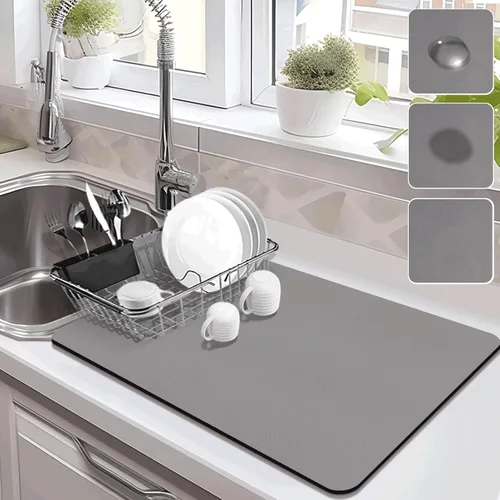 Vista 10 de Estera de secado para encimera de cocina, tapete de café con respaldo de goma absorbente que oculta manchas
