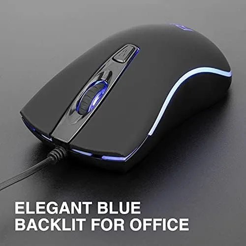 Vista 6 de Rii Ratón con cable, mouse USB RM105, mouse de oficina óptico LED azul de 1600 DPI para PC, computadora, laptop, escritorio, Windows (RM105 1 unidad)