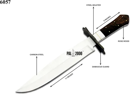 Vista 8 de PAL 2000 KNIVES Cuchillo Bowie hecho a mano de acero al carbono de 17 pulgadas - mango de madera rosa con funda 6057