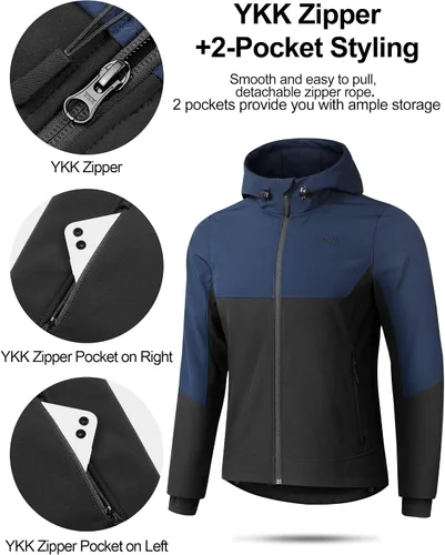 Vista 3 de KUTOOK Chaqueta Softshell con capucha para hombre, senderismo, esquí, nieve, cortavientos, resistente al viento, térmica, reflectante