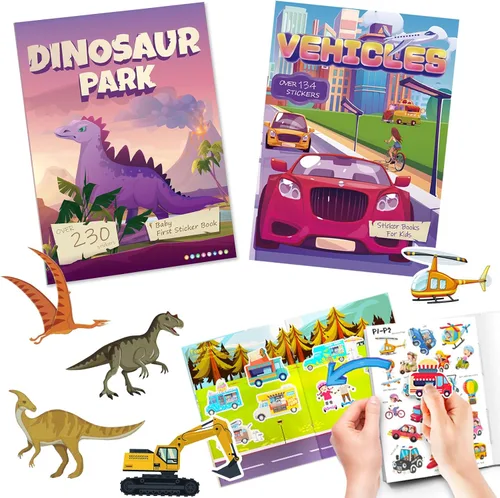 Vista 12 de Libro de calcomanías de dinosaurios para niños, más de 230 calcomanías y 8 escenas, parque de dinosaurios, libro de actividades lado a lado