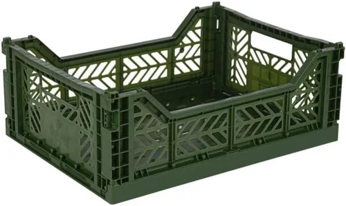 Vista 11 de AYKASA Contenedor de almacenamiento plegable, caja apilable de plástico, caja de leche (mediano, azul bebé)
