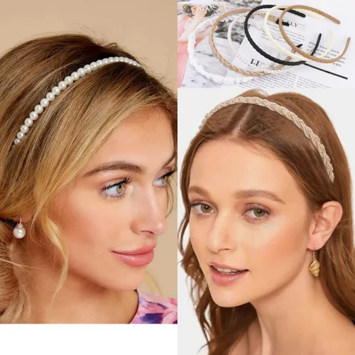 Vista 3 de TOBATOBA Juego de 9 diademas de moda para mujeres y niñas, diademas antideslizantes para cabello de mujer, diademas de perlas de flores