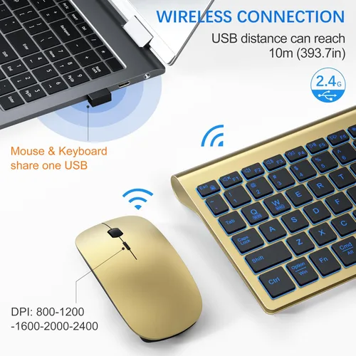Vista 4 de TopMate Combo de teclado y mouse inalámbricos ultradelgados, 2.4G silencioso compacto USB 2400DPI mouse e interruptor de tijera, juego de teclado