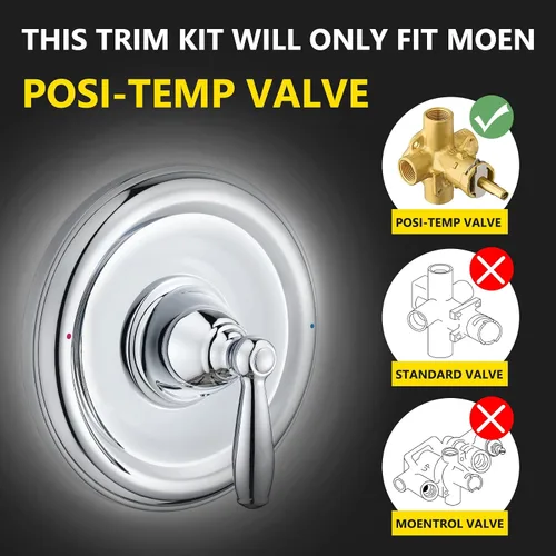 Vista 2 de Kit de accesorios para bañera y ducha con equilibrio de presión, compatible con válvula Moen Posi-Temp, cromado