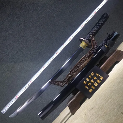 Vista 3 de Katana corta hecha a mano japonesa Wakizashi Samurai Espada T10 Acero Arcilla Templada Hoja